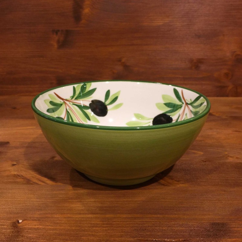 Round bowl with internal Olive decoration and green band