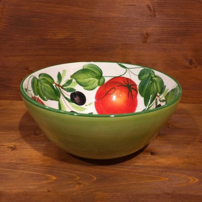 Round bowl with internal decoration Olive tomatoes outside green band