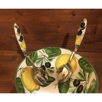 Salat Besteck Unterstützung Zitrone und Oliven Inox und Keramik