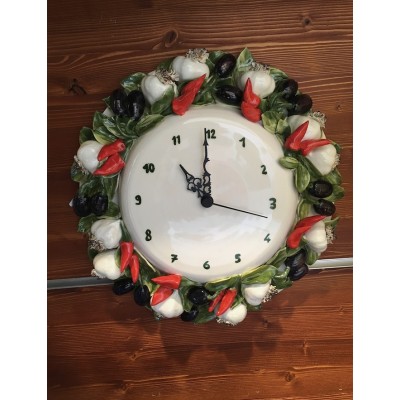 Wanduhr Knoblauch Oliven und Chilischoten