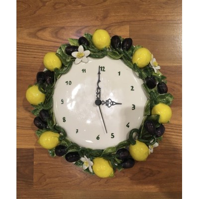 Wanduhr Zitronen und Oliven