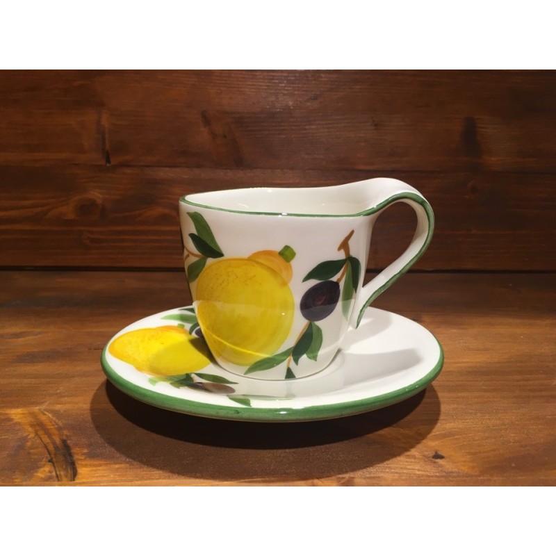 Cappuccino or Tea Cup with Lemons and Olives