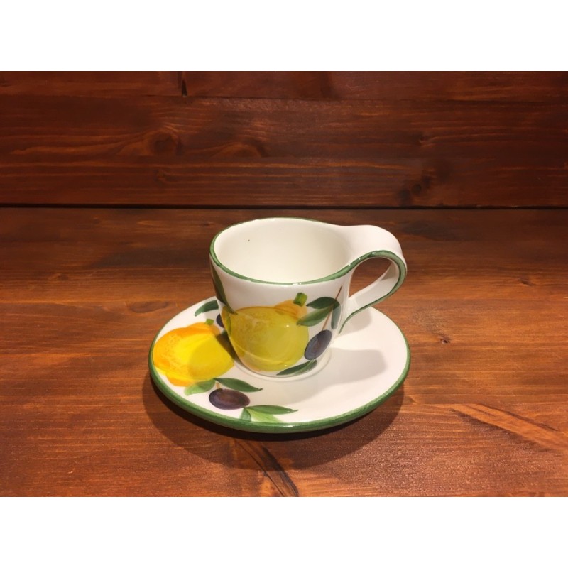 Rustic Espresso Cup decorated with Lemons and Olives