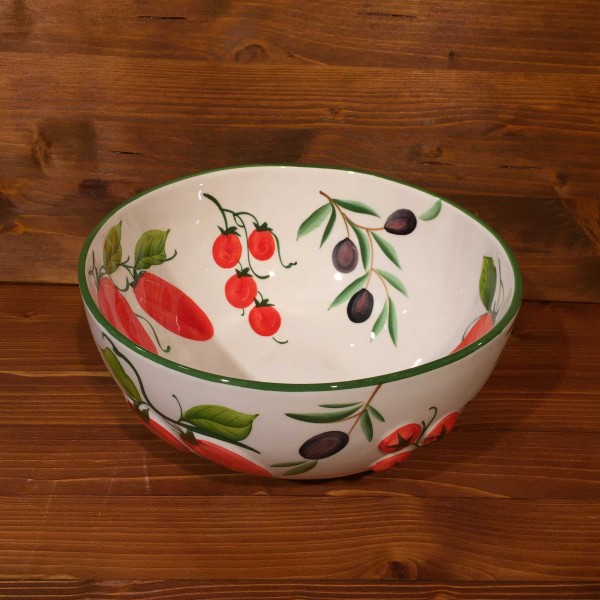 Ciotola Sfera Pomodori Olive interno dipinto, esterno rilievo