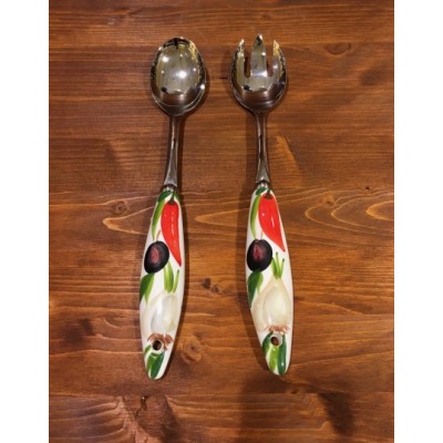 Salat Besteck Knoblauch Chili Oliven Inox und Keramik